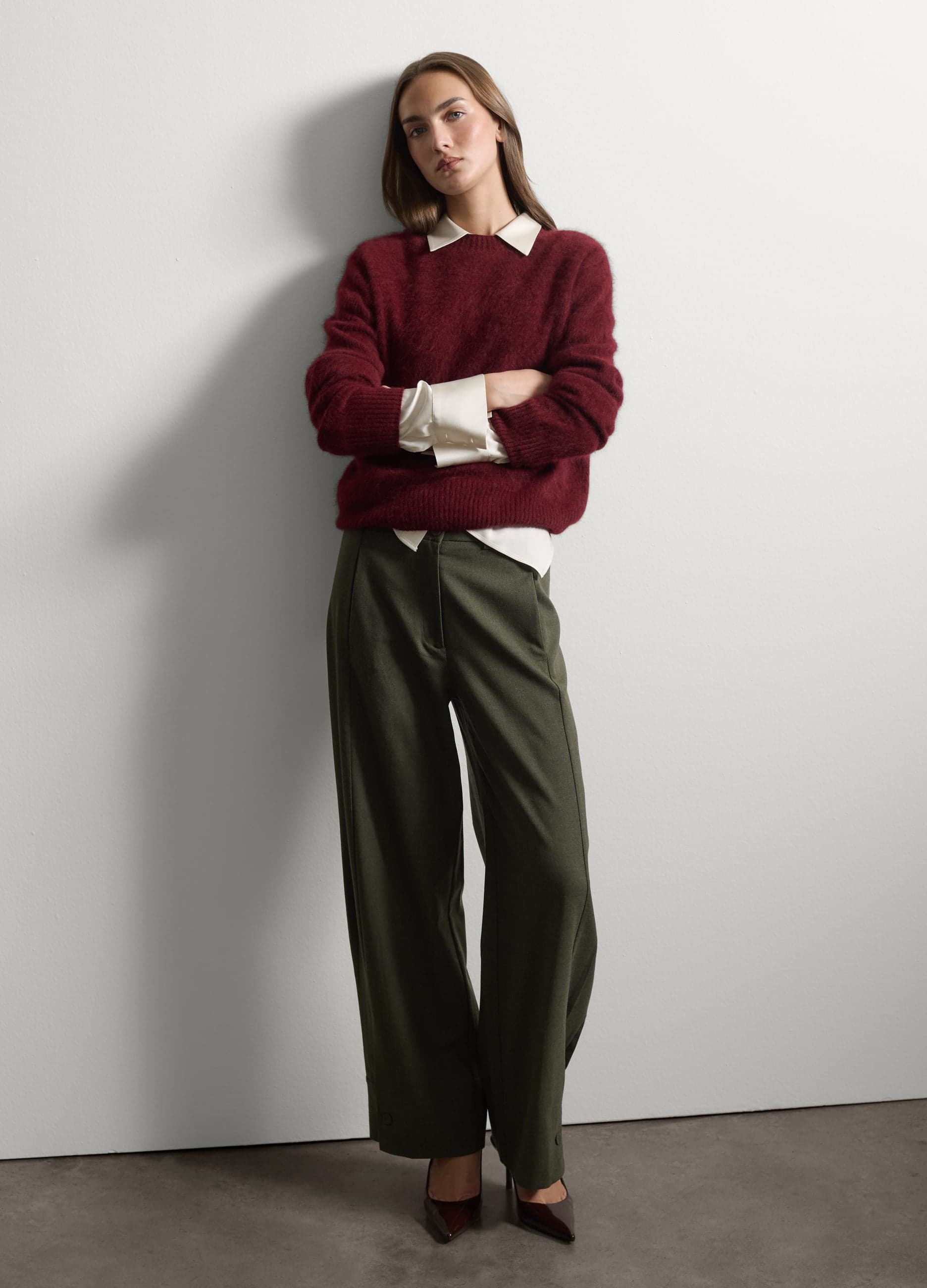 Pantaloni verdi in lana e viscosa elasticizzato straight fit | Stefanel Pantaloni verdi in lana e viscosa elasticizzato straight fit - 0 | Stefanel