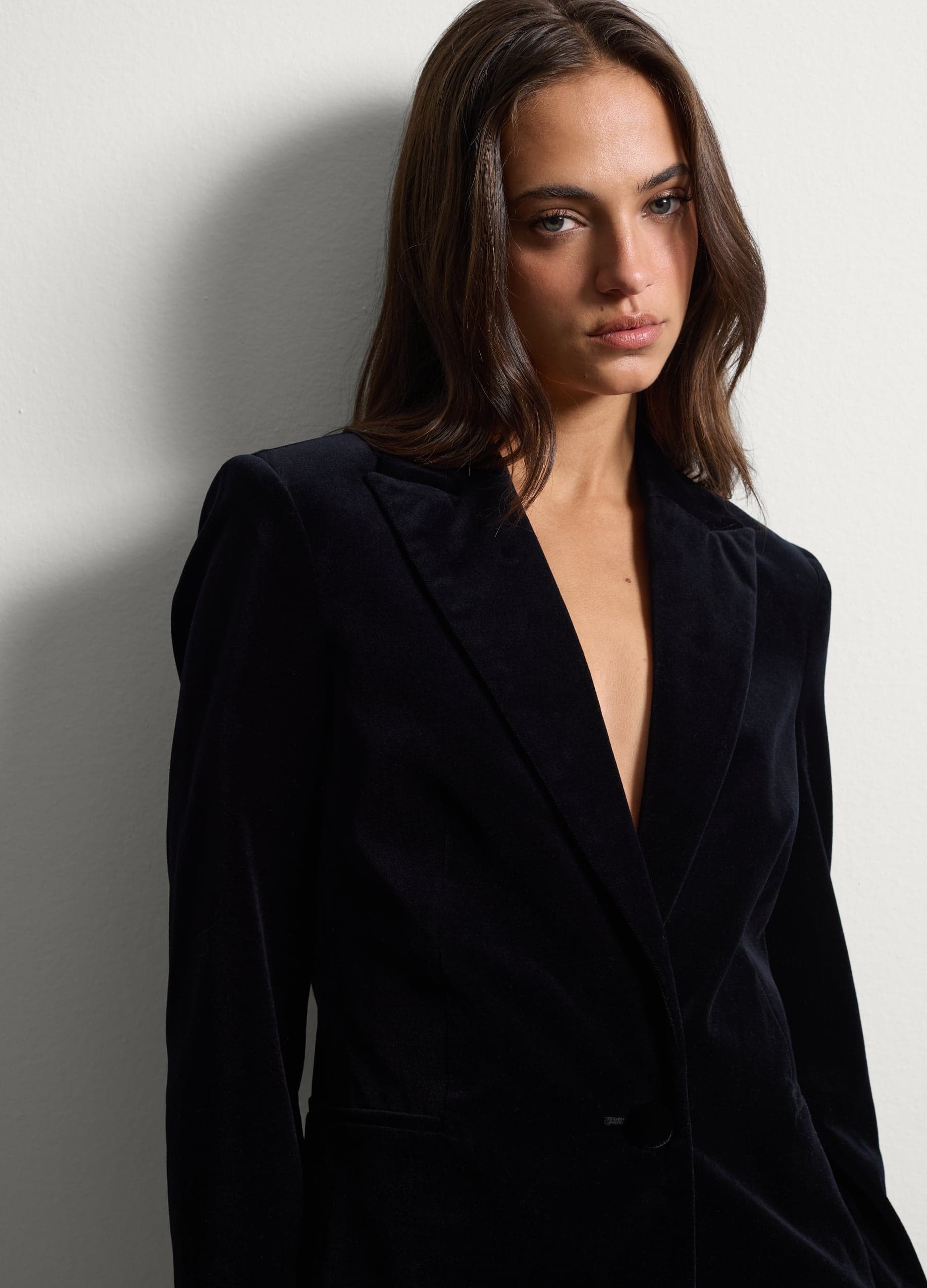 Velvet blazer nero regular fit in puro cotone con rever classico | Stefanel Velvet blazer nero regular fit in puro cotone con rever classico - 0 | Stefanel
